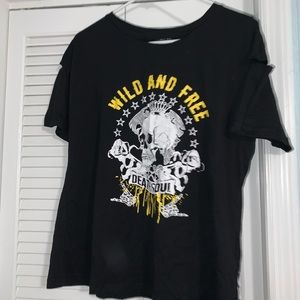 Black shirt with cuts on sleeves and neck